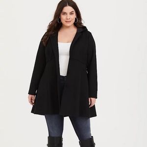 Black hooded fit and flare coat